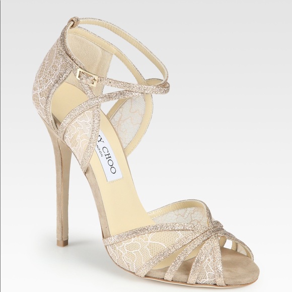 Jimmy Choo Shoes - Jimmy Choo Fitch Lace and Glitter Suede Sandal